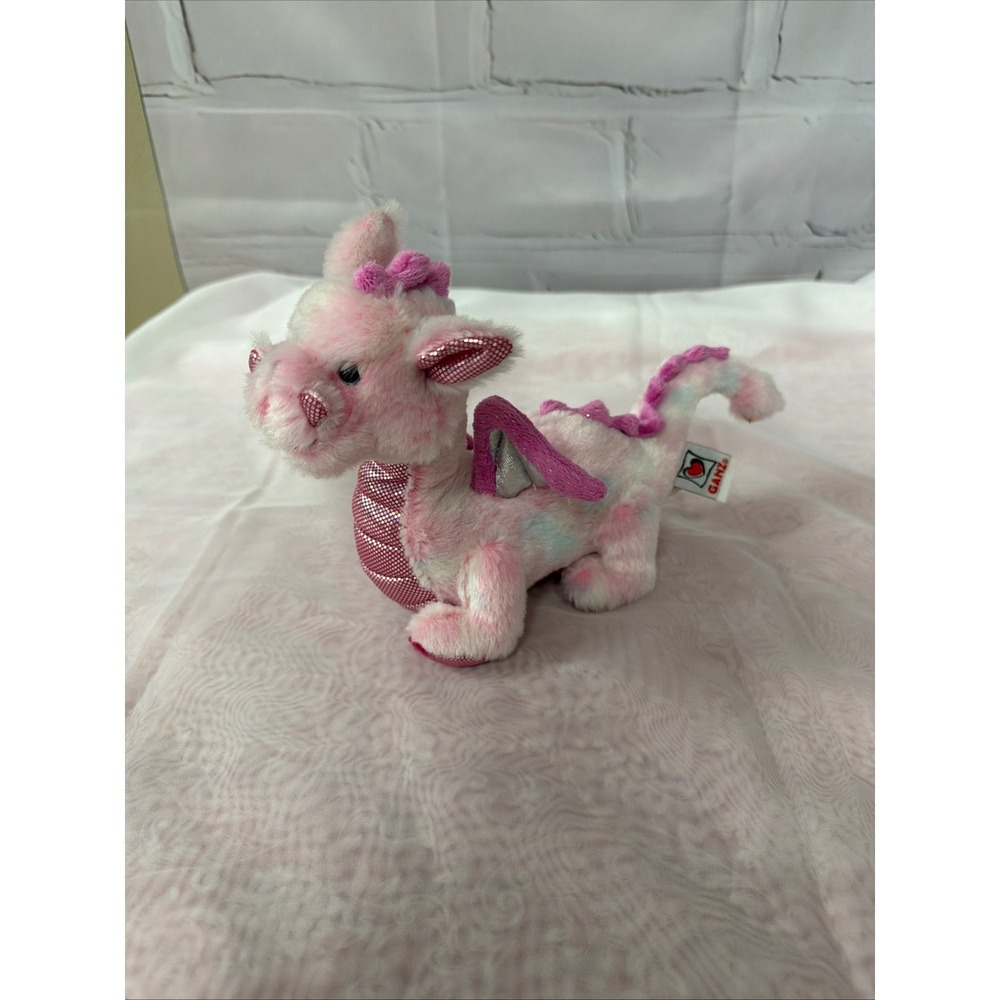 Ganz Webkinz Pink Cotton Candy Dragon Plush Stuffed Animal Metallic Wings HM441